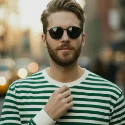 Mack Jonney Green Cotton Regular Fit Striped T-Shirt image 4