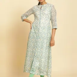 W Off-White Printed A Line Kurta image 1