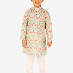 Pro-Ethic Style Developer Kids Light Green & White Printed Full Sleeves Kurta with Pyjamas-picture-40