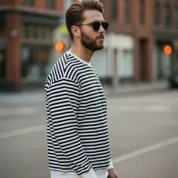 Mack Jonney Black Cotton Regular Fit Striped T-Shirt image 3