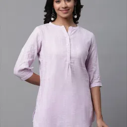 Aurelia Purple Cotton Woven Pattern Straight Short Kurti image 1