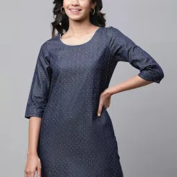 Aurelia Blue Cotton Woven Pattern Straight Kurti image 1