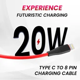 Portronics Silklink 20W Type-C to 8 Pin Fast charging Cable for Lightning Devices 1M (Red) image 2