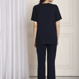 Kanvin Navy Cotton Printed Top Pyjamas Set image 2