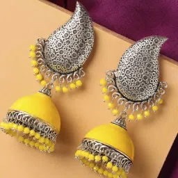 OOMPH Jewellery Yellow Enamel Oxidized Silver Ethnic Jhumki image 1