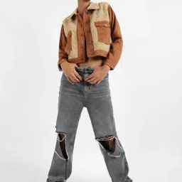 Campus Sutra Brown & Beige Color-Block Jacket image 3