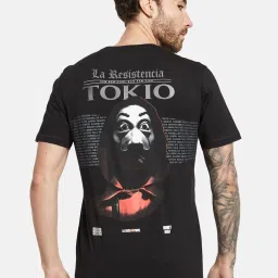 Octave Black Cotton Regular Fit Printed T-Shirt image 2