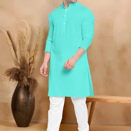 VS MALL Blue Cotton Blend Kurta Sets image 5