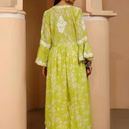 House of Chikankari Green Embroidered Angrakha Kurta image 2