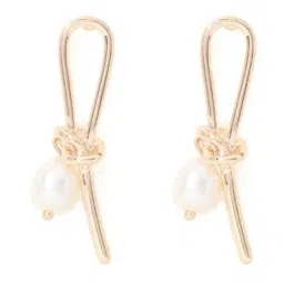 Forever New Gold & Pearl Maxine Metal Knot Pearl Stud Earring-image-12