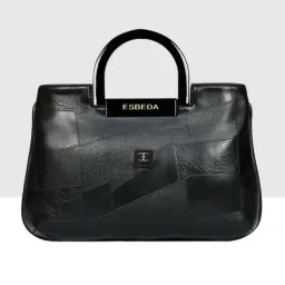 Esbeda Black Embossed Acrylic Handle Medium Textured Satchel-picture-33