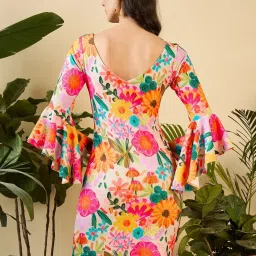 mabish by sonal jain Bell Sleeve printed mini Dress in Multi Color Floral Print image 2