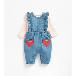 Mothercare Kids Peach & White Striped Full Sleeves Dungree with Bodysuit-image-22