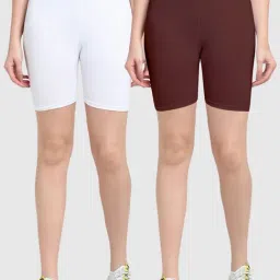 Gracit White & Brown Cotton Sports Shorts - Pack Of 2-image-31