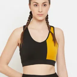 Clovia Black & Yellow Non Wired Padded Sports Bra-picture-27