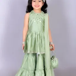 Lil Drama Kids Green Embellished Kurta, Gharara with Dupatta-image-46