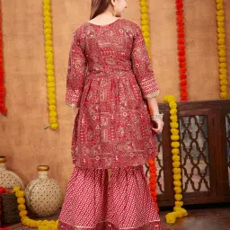 Aarika Kids Red Printed Kurta with Gharara image 2