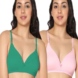 IN CARE Green & Pink Cotton T-Shirt Bras - Pack Of 2 image 1