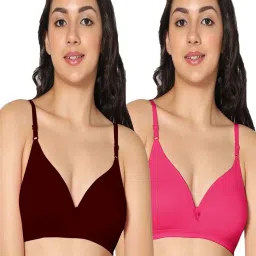 IN CARE Maroon & Pink Cotton T-Shirt Bras - Pack Of 2 image 1