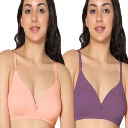 IN CARE Peach & Purple Cotton T-Shirt Bras - Pack Of 2 image 1