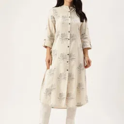 Amukti Beige Cotton Floral Kurti image 1