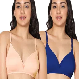 IN CARE Peach & Blue Cotton T-Shirt Bras - Pack Of 2 image 1