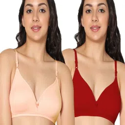 IN CARE Peach & Red Cotton T-Shirt Bras - Pack Of 2 image 1