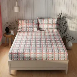 BIANCA Lopez Grey & Red Cotton 120 TC Kopa Extra Smooth Double Size Bed Sheet With Pillow covers image 1