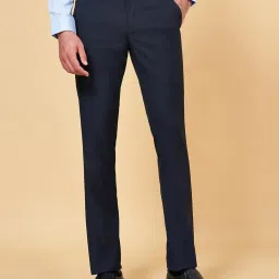 Peregrine by Pantaloons Navy Slim Fit Self Pattern Trousers image 1