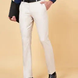 Peregrine by Pantaloons Beige Slim Fit Self Pattern Trousers image 1