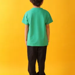 Anthrilo Boys Green & Black Cotton Regular Fit Self Joggers Set image 2