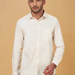 Peregrine by Pantaloons Beige Cotton Slim Fit Printed Shirt image 1