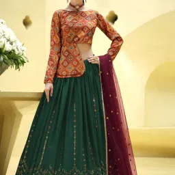 SHUBHKALA Rama Green Embellished Lehenga and Choli Set With Dupatta image 1