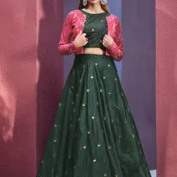 SHUBHKALA Green Silk Embellished Lehenga and Choli Set With Dupatta image 1