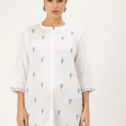 Amukti White Rayon Embroidered Top image 1