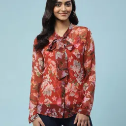 aarke Ritu Kumar Red Floral Shirt With Camisole image 1