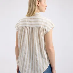 Pepe Jeans Beige Vertical Stripe Short Sleeve Shirt image 2