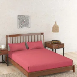fabindia home Fabindia Red Cotton 92 TC Double Bed Sheet With Pillow Covers image 1