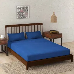fabindia home Fabindia Navy Cotton 180 TC Double Bed Sheet With Pillow Covers image 1