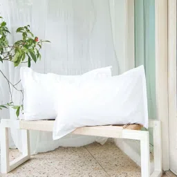 fabindia home Fabindia White Cotton 180 TC Pillow Cover - Set of 2 image 1