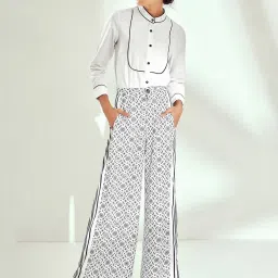 The Label Life Black & White Printed Regular Fit High Rise Pants image 1