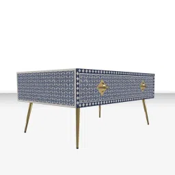 Casagold Zoey Inlay Indigo Blue Geometric Flower Coffee Table image 2