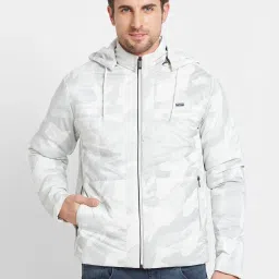 Being Human White Regular Fit Printed Hooded Jacket image 1