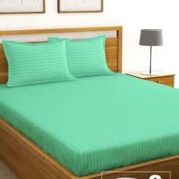 Bianca Hilton Spear Mint Cotton 210 TC King Bedsheet with Pillow Cover and Pillow image 1