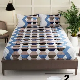 Bianca La-vogue Brown & Blue Micro Fabric 152 TC Double Bedsheet with Pillow Cover and Pillow Insert image 1