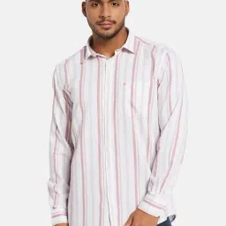 Mettle Suede Pink & White Cotton Regular Fit Striped Shirt-image-14