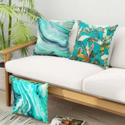 Bianca Suzane Teal & Gold Micro Fiber Reversible Printed Cushion Covers - Set of 3 image 1