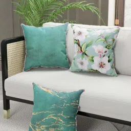 Bianca Suzane Mint Teal Micro Fiber Reversible Printed Cushion Covers - Set of 3 image 1