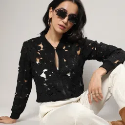 Campus Sutra Black Self Design Jacket image 1