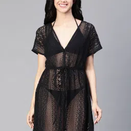 Oxolloxo Black Self Design Beachwear Dress image 1